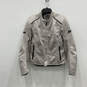 Mens Gray Long Sleeve Band Collar Padded Full Zip Motorcycle Jacket Size M image number 1