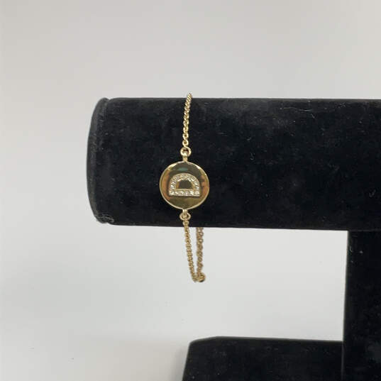 Designer Kate Spade Gold-Tone Rhinestone Alphabet D Link Chain Bracelet image number 1