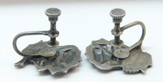Artisan 925 Blue Glass Cabochon Granulated Teardrop Pendant & Rose Flower Screw Back & Hoop Earrings 20g image number 6