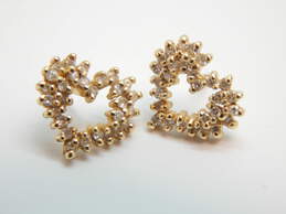 14K Yellow Gold 0.50 CTTW Diamond Pave Open Heart Stud Earrings 2.6g