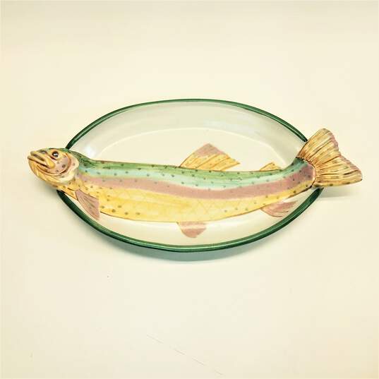 Allen & Smith Sculpted Fish Platter Ceramic Pottery Trout image number 1