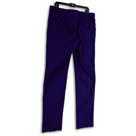 NWT Mens Blue Flat Front Slash Pockets Straight Leg Dress Pants Size 36R image number 4