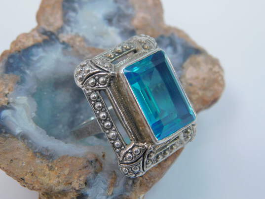 NB Nicky Butler 925 Teal Blue Spinel Faceted Dotted Rectangle Statement Ring 10.3g image number 4