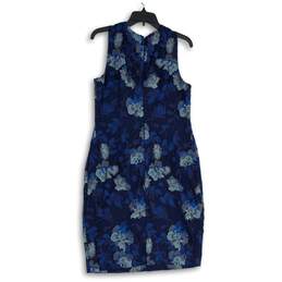 Womens Blue Floral Sleeveless Round Neck Back Zip Sheath Dress Size 12P alternative image