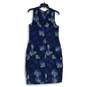 Womens Blue Floral Sleeveless Round Neck Back Zip Sheath Dress Size 12P image number 2