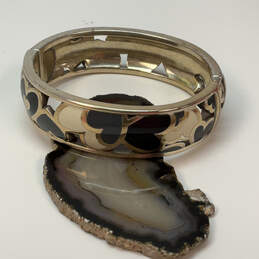 Designer Brighton Gold-Tone Black Ivory Enamel Heart Bangle Bracelet