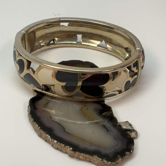 Designer Brighton Gold-Tone Black Ivory Enamel Heart Bangle Bracelet image number 1