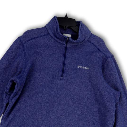 Mens Blue Mock Neck Long Sleeve Quarter Zip Stretch Pullover Jacket Size L image number 3