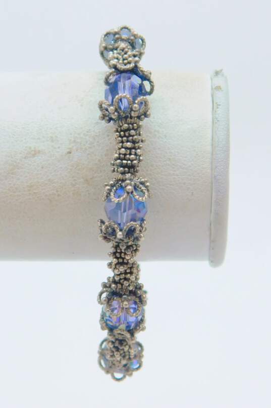 Artisan 925 White Pearl Drop Earrings & Purple Crystal & Granulated Beaded Toggle Bracelet 25.1g image number 3
