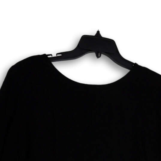 Womens Black Round Neck Long Sleeve Hi-Low Hem Pullover Blouse Top Size M image number 4