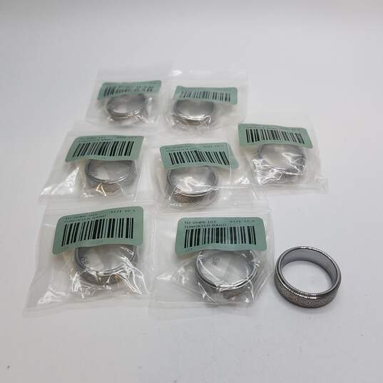 Tungsten Silver Tone Design Metal Sz 10.5 Ring Bundle 8pcs 117.6g image number 2