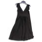 Womens Black Ruffled Sleeveless V-Neck Knee Length A-Line Dress Size 6 image number 4