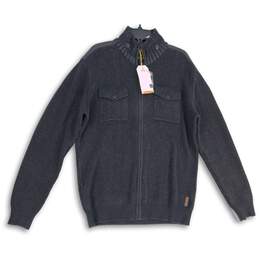 NWT Mens Black Knitted Mock Neck Flap Pocket Full-Zip Sweater Size XXXL