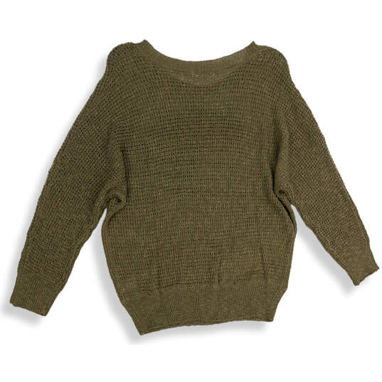 Womens Green Waffle Knit Round Neck Long Sleeve Pullover Sweater Size S image number 2
