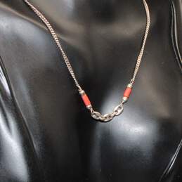 Sterling Silver Red Coral Bead Chain Necklace & Bracelet - 7.5g alternative image
