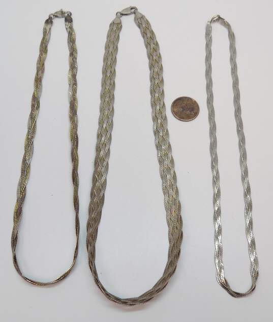 925 Sterling Silver Braided Herringbone Chain Necklaces Lot 43.1g image number 2