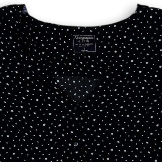 Womens Black White Star Print 3/4 Sleeve V-Neck Button Blouse Top Size S image number 3