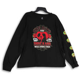 Womens Black Graphic Print Crew Neck Long Sleeve Pullover Sweatshirt Sz 3X
