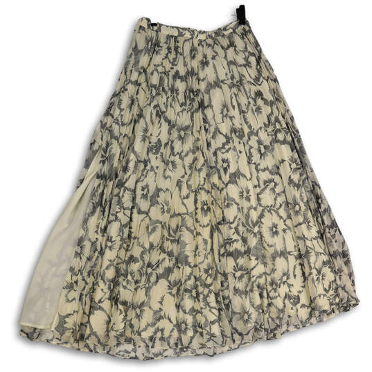 NWT Womens White Gray Floral Pleated Back Zip Long Maxi Skirt Size 0 image number 2
