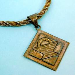 Siesta 925 Etched Basket Square Pendant Twisted Mesh & Herringbone Chain Necklace 14g