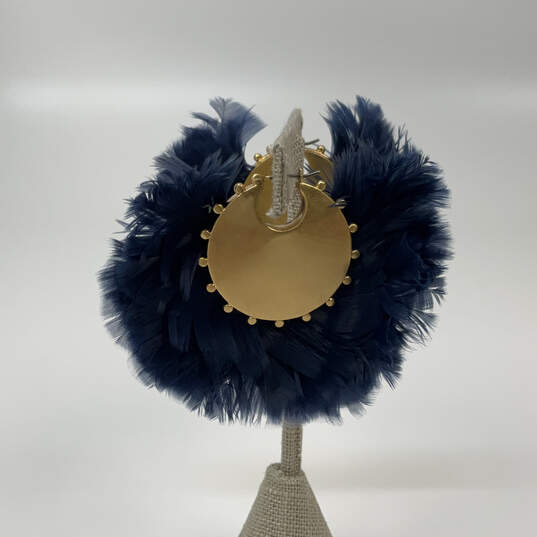 Designer Kate Spade Gold-Tone Blue Feather Fashion Post Back Hoop Earrings image number 3