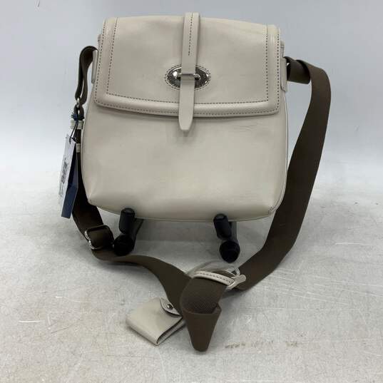 NWT Dooney & Bourke Womens Cream Leather Adjustable Strap Messenger Bag Purse image number 1