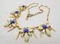 JCrew Blue and Yellow Rhinestone Necklace and Snake Leather Bangle image number 2