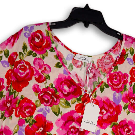 NWT Womens Multicolor Floral V-Neck Short Sleeve Side Slit Blouse Top Sz 2X image number 3