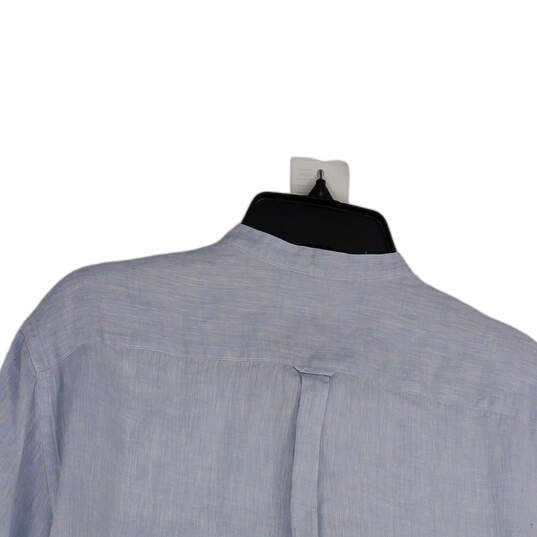 NWT Mens Blue Linen Long Sleeve Collared Classic Button-Up Shirt Size 4 image number 4