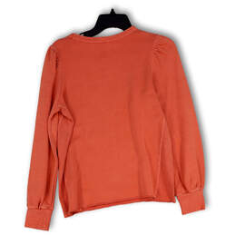 NWT Womens Orange Round Neck Puff Sleeve Raw Hem Pullover Sweatshirt Size S alternative image