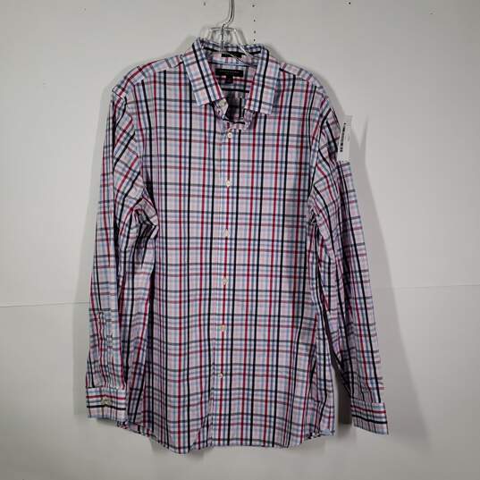 Mens Non-Iron Plaid Collared Long Sleeve Button-Up Shirt Size X-Large image number 1
