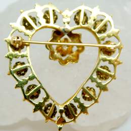Antique 14K Yellow Gold 2.5mm Old Mine Cut Diamond & Opal Engraved Heart Brooch 8.3g alternative image