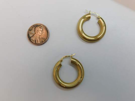14K Yellow Gold Etched Puffy Hoop Earrings 4.6g image number 6