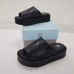 MOMA Women's 'Donna' Black Leather Platform Slide Sandals Size 37.5 EU/7 US
