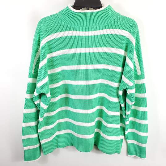 Lands End Women Green Striped Quarter Sweater XL NWT image number 2