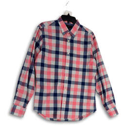 Mens Pink Blue Plaid Spread Collar Long Sleeve Button-Up Shirt Size Medium