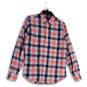 Mens Pink Blue Plaid Spread Collar Long Sleeve Button-Up Shirt Size Medium image number 1