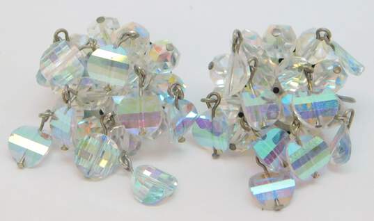Vintage Icy Aurora Borealis Clip-On Earrings Necklace & Stretch Bracelet 120.6g image number 4