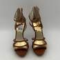 Michael Kors Womens Jaida Brown Gold High Stiletto Heels Strappy Sandals Size 7 image number 3