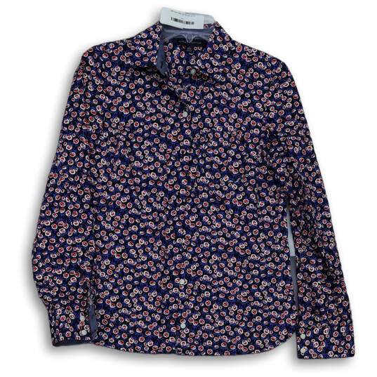 Mens Blue Floral Long Sleeve Spread Collar Button-Up Shirt Size XS image number 1