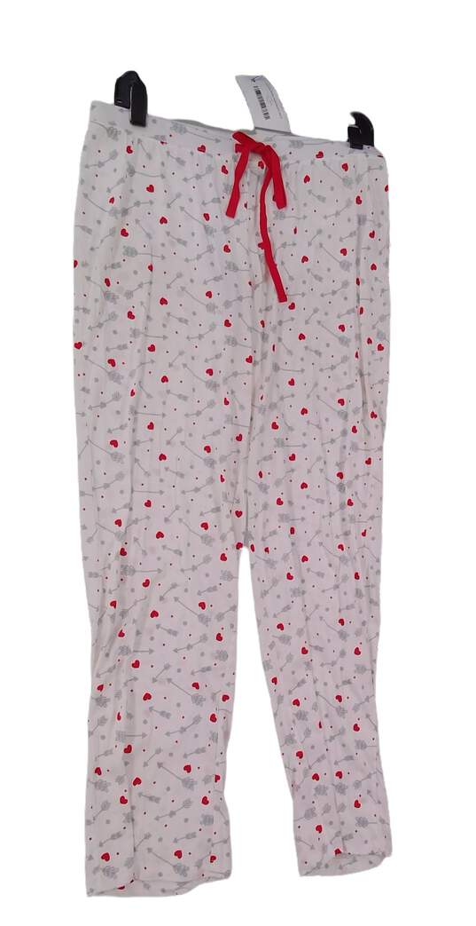 Womens White Red Heart Print Drawstring Sweatpants Size M image number 1
