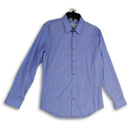 Mens Blue Striped Long Sleeve Spread Collar Button-Up Shirt Size Medium