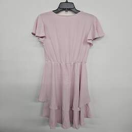 Pink Tiered Short V Neck Dress Flutter Sleeves alternative image