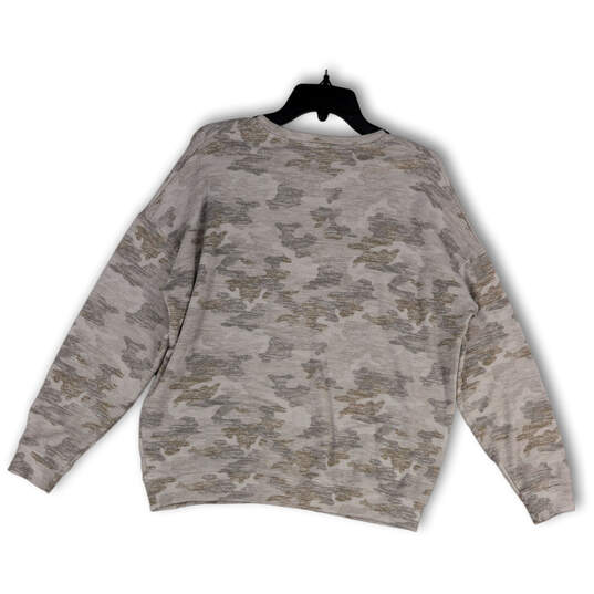 Womens Gray White Camouflage Crew Neck Long Sleeve Pullover Sweatshirt Sz M image number 2