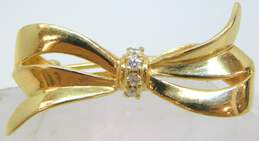 Elegant 14k Yellow Gold Diamond Accent Ribbon Brooch Pin 3.9g