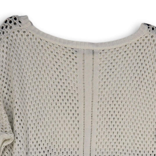 Womens White Open-Knit Round Neck Long Sleeve Pullover Sweater Size Large image number 2