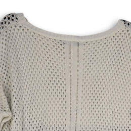 Womens White Open-Knit Round Neck Long Sleeve Pullover Sweater Size Large alternative image
