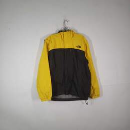 Mens Long Sleeve Zipper Pockets Mid-Length Full-Zip Hooded Raincoat Size Medium
