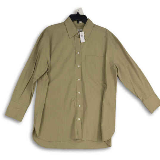 NWT Womens Tan Long Sleeve Spread Collar Button-Up Shirt Size LP image number 1