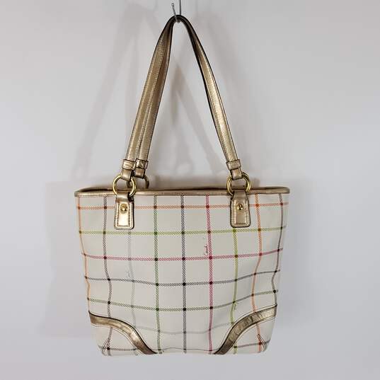 COACH F19174 Heritage Plaid Canvas Tote Bag image number 1